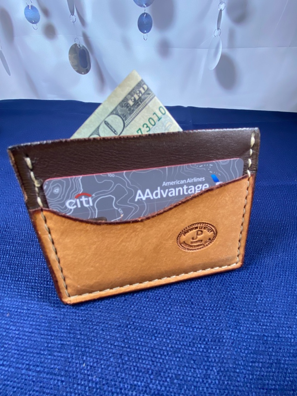 Two-Tone Tan and Dark Brown Leather Card & Cash Wallet